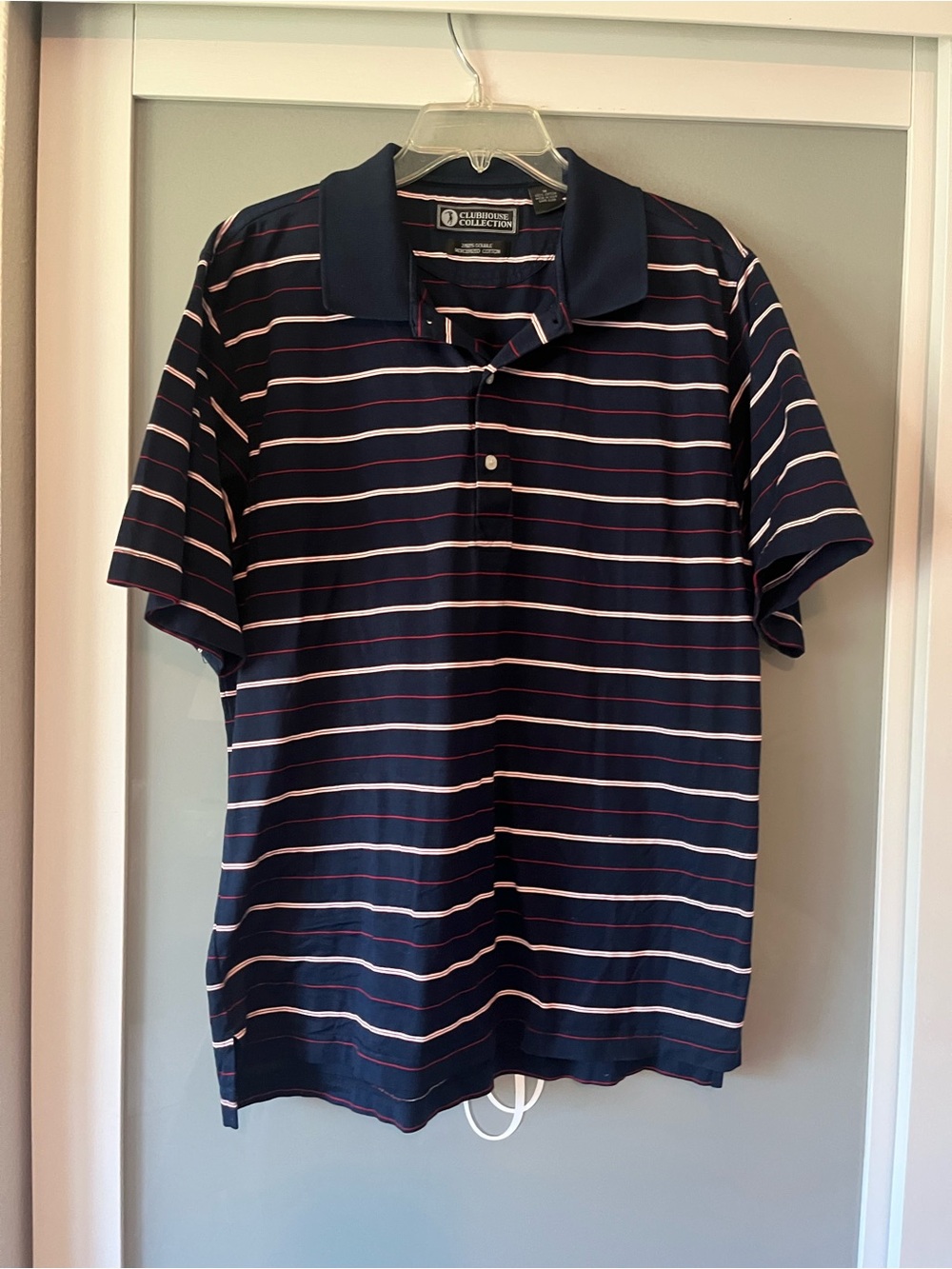 Clubhouse Collection Men's Navy Stripe Golf Polo Shirt SZ M 131
